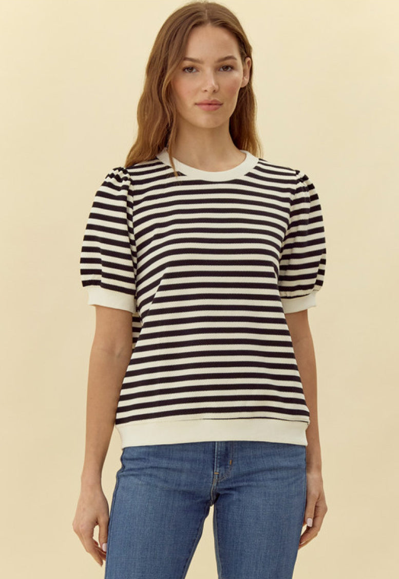 Jodifl Striped Top With Short Puffed Sleeves