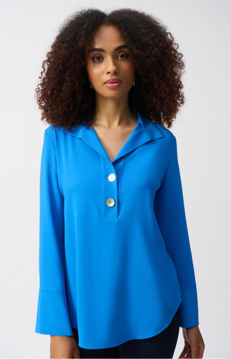 Joseph Ribkoff Coastal Blue Gauze Top With Button Detail