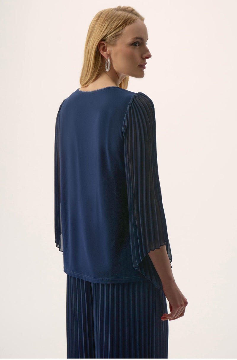 Joseph Ribkoff Silky Knit Straight Top with Pleated Chiffon Sleeves