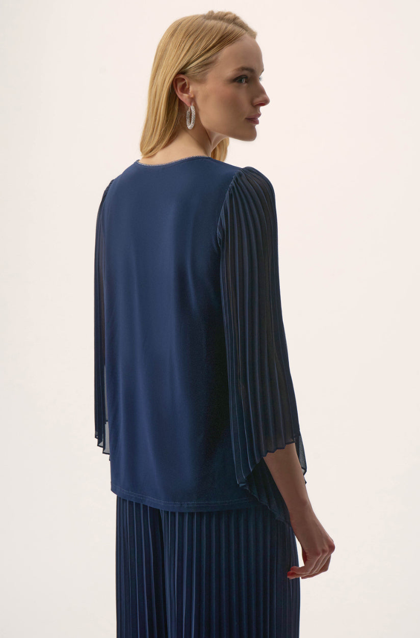 Joseph Ribkoff Silky Knit Straight Top with Pleated Chiffon Sleeves