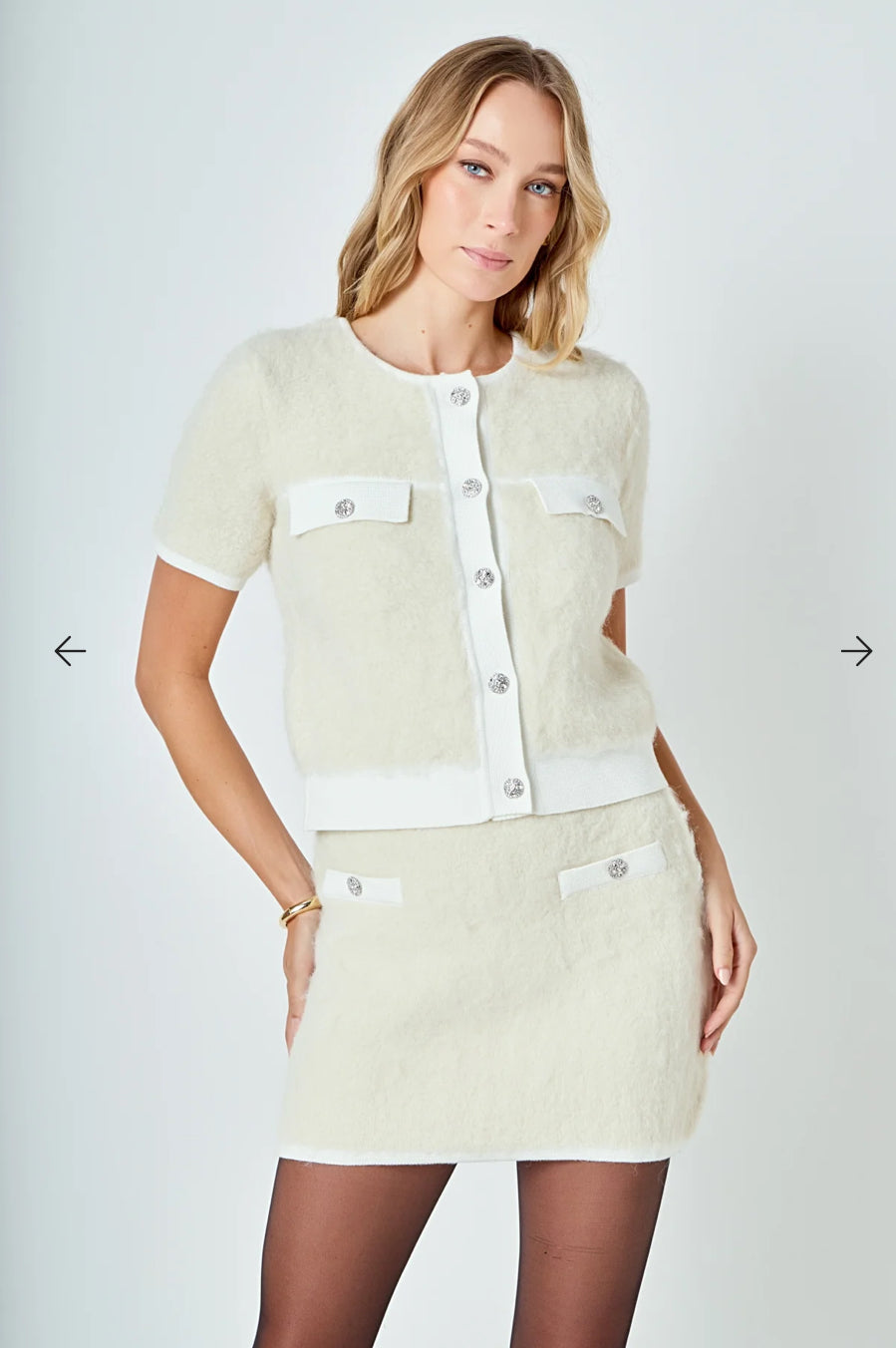 Round Neck Jeweled Button Cardigan