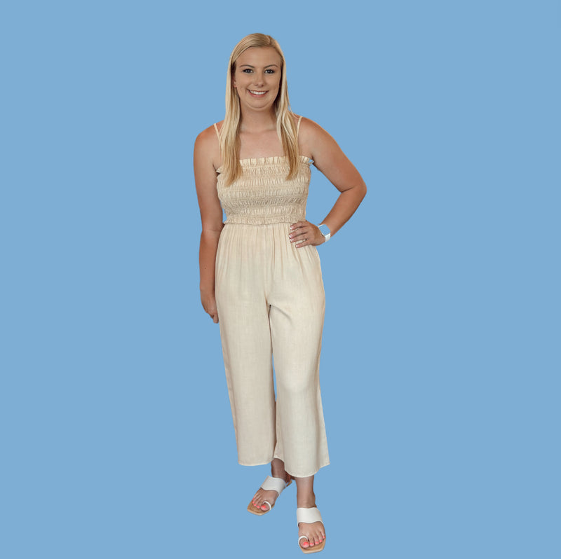 Khaki Smocked Jumpsuit