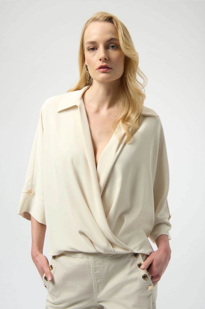 Joseph Ribkoff Woven Twill Boxy Wrap Top