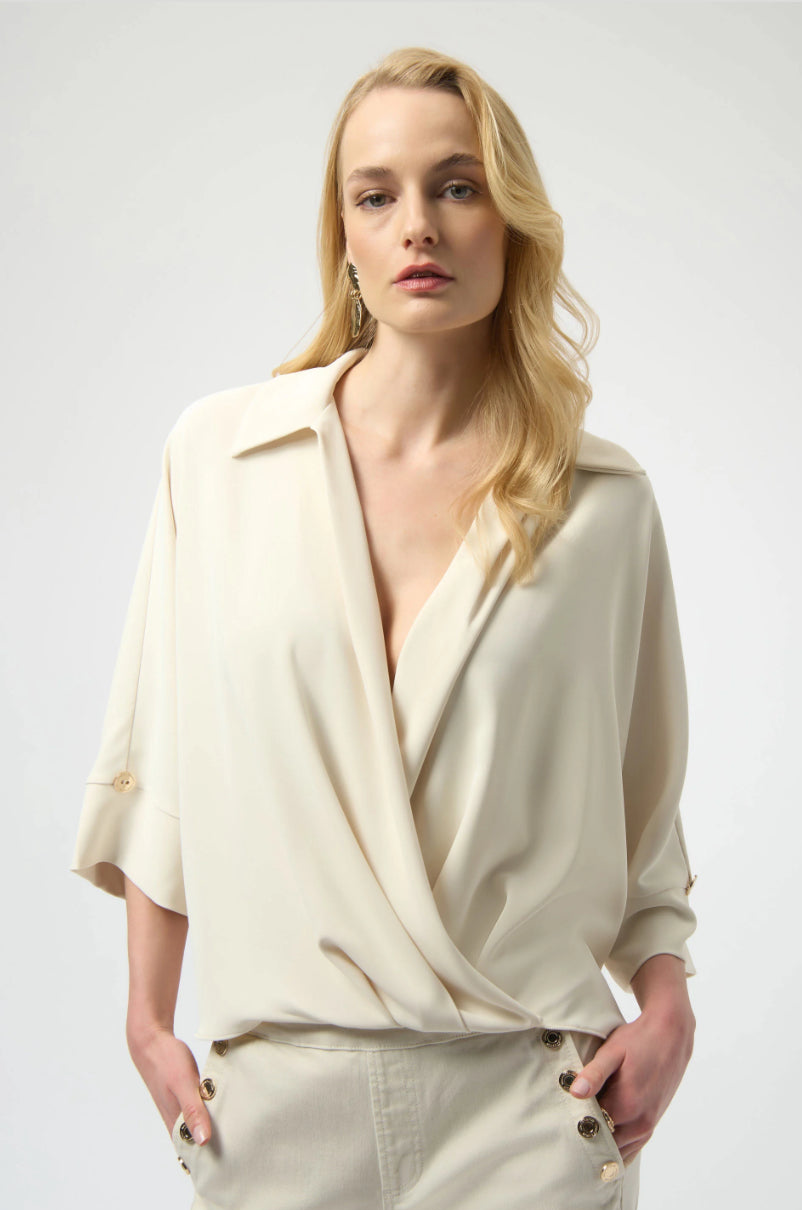 Joseph Ribkoff Woven Twill Boxy Wrap Top
