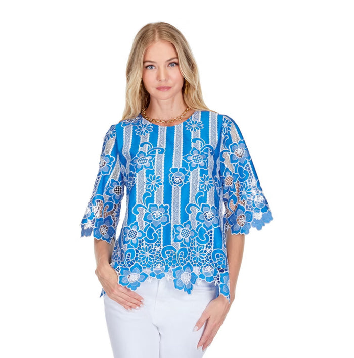 Blue/White Lace Floral Top
