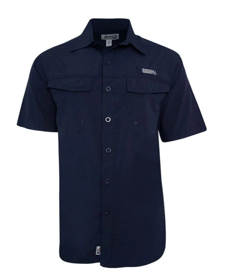 Hook and Tackle Coastline Short Sleeve Fishing Shirt- Navy