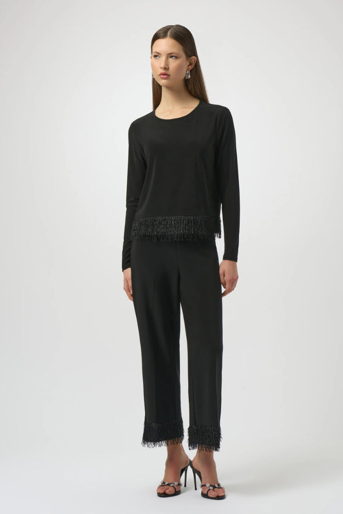 Joseph Ribkoff Silky Knit Top With Fringe Hem