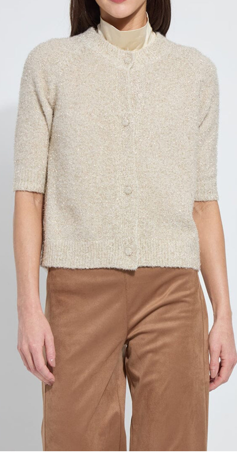 Lysse- Kennedy Short Sleeve Lurex Feather Cardigan