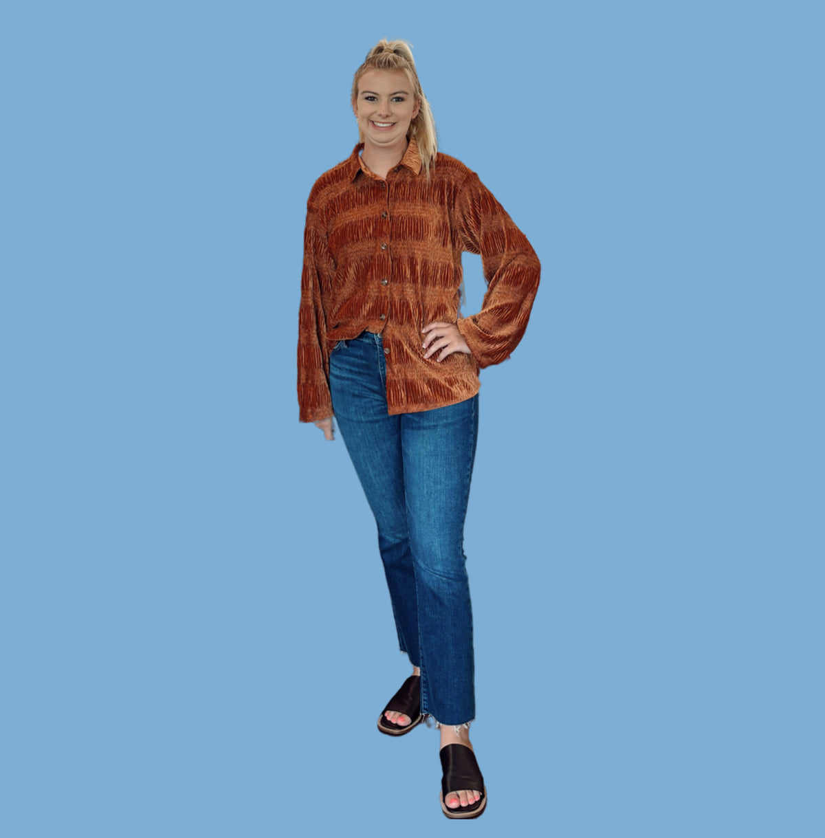 Pumpkin Spice Velvet Smocked Top