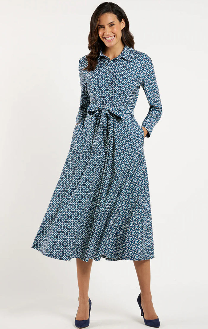 Kitty Floral Mosaic Navy Dress