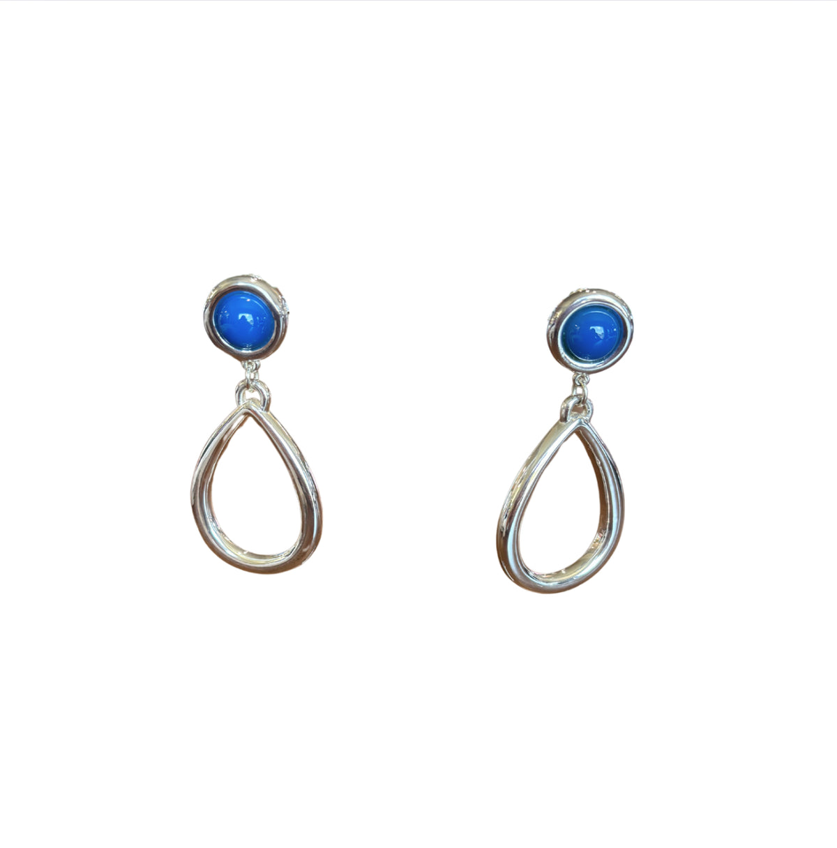 Blue Stud Open Tear Sterling Silver Earrings