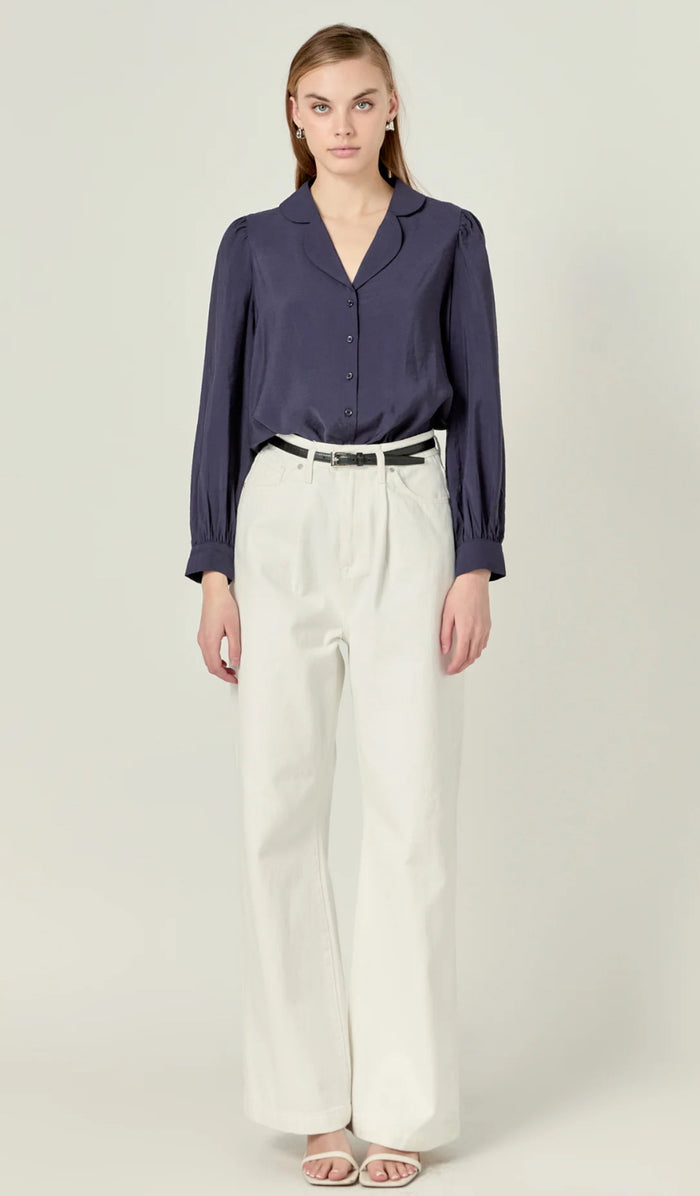 English Factory- Scallop Collared Dress Shirt- Navy