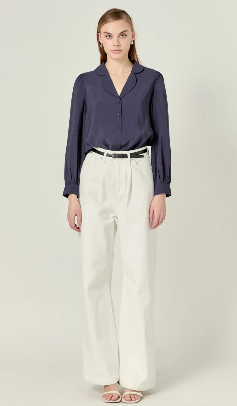 English Factory- Scallop Collared Dress Shirt- Navy