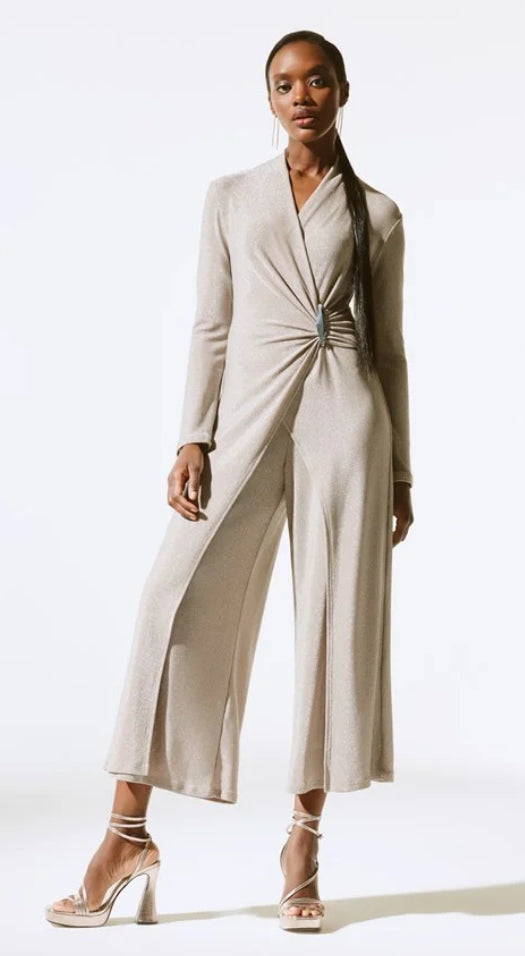 Joseph Ribkoff Shiny Knit Wide Leg Jumpsuit