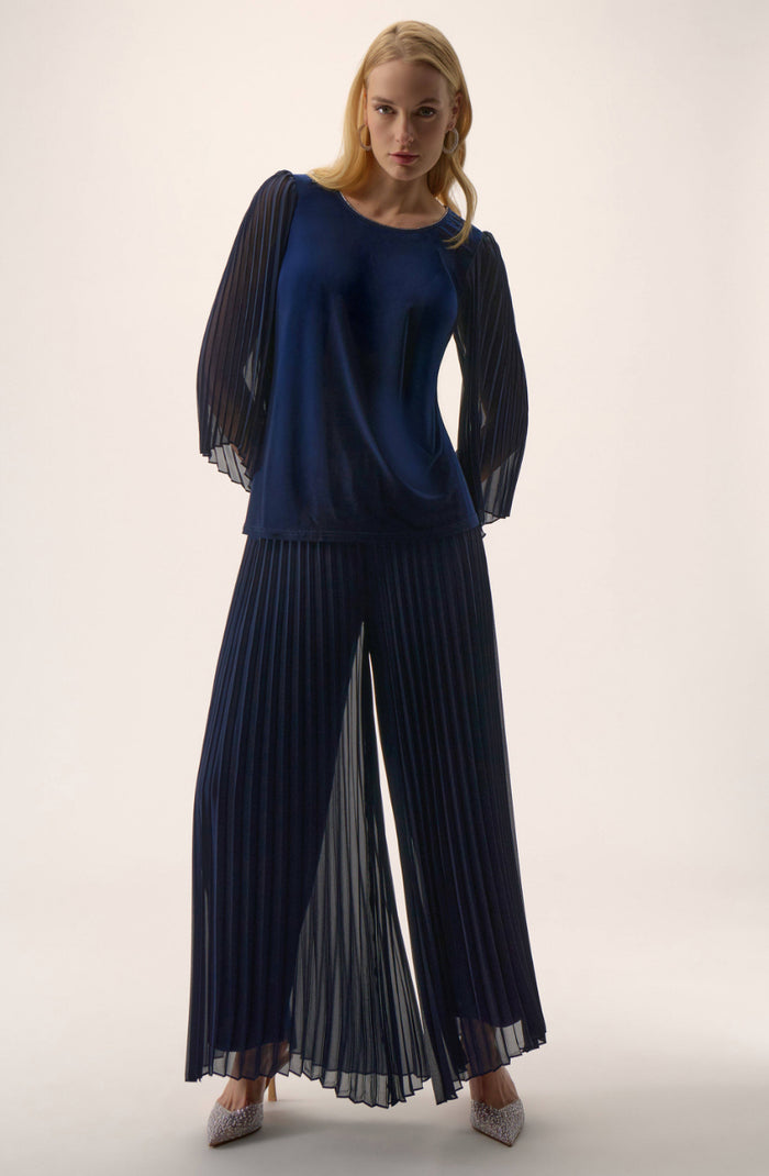Joseph Ribkoff Pleated Chiffon Wide Leg Pants