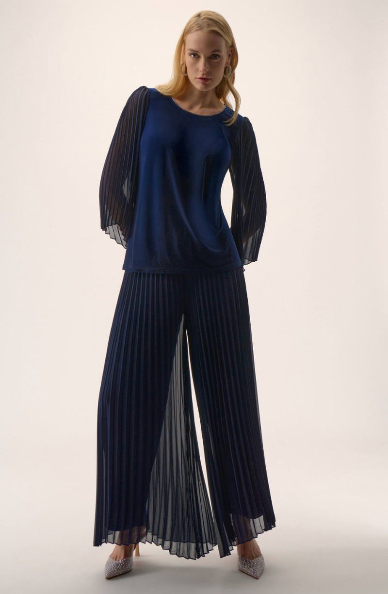 Joseph Ribkoff Pleated Chiffon Wide Leg Pants