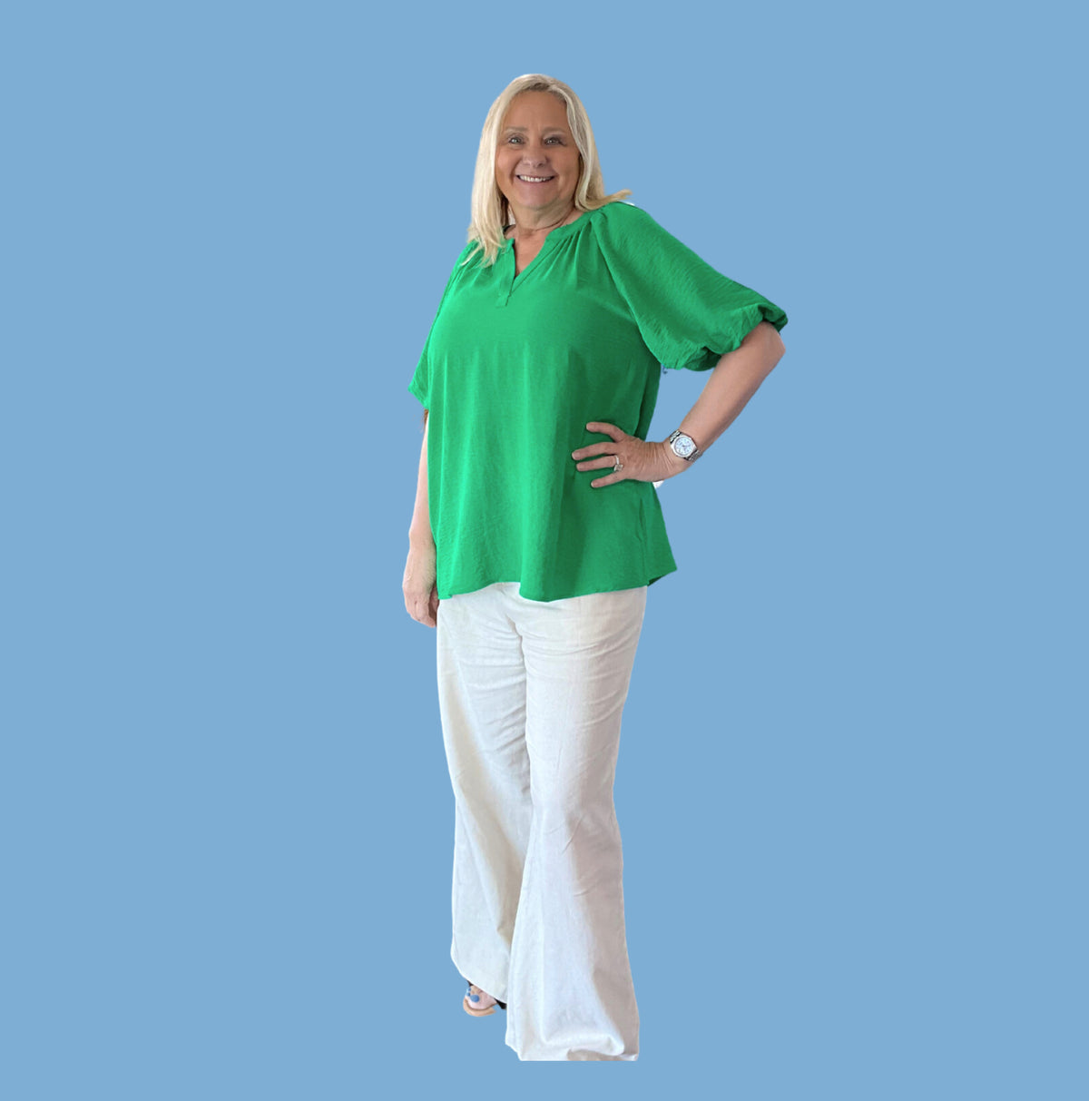 Kelly Green Puff Sleeve Top