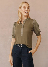Bella Dahl- Placket Short Sleeve- Ivy Green