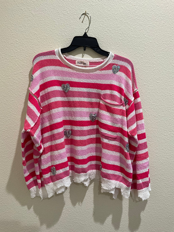 Striped Heart Sequin Sweater