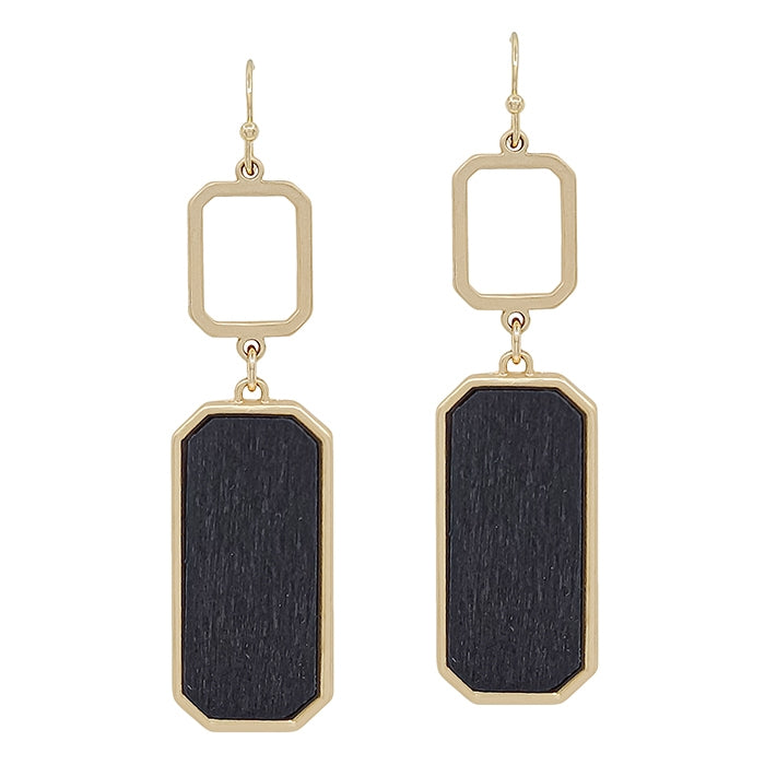 Black Wood Rectangle Earrings