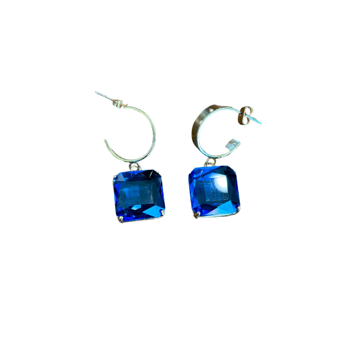 Gold Blue Square Earrings