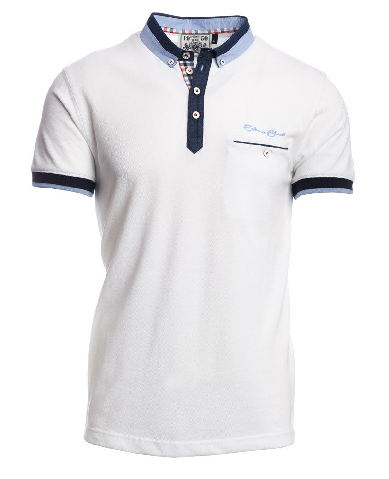 White Ethnic Blue Polo