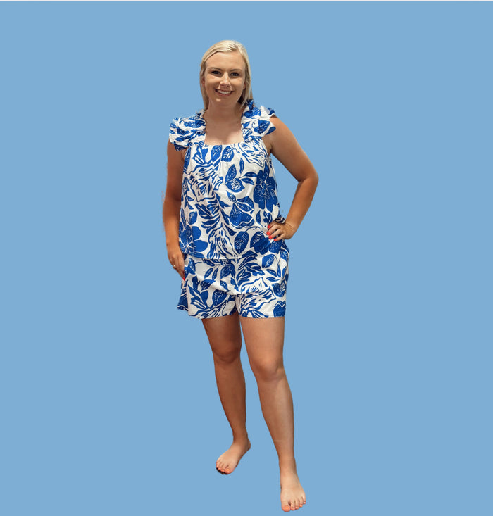 J Marie Blue Hawaii Short Set