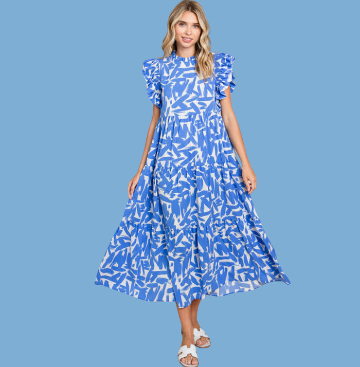 Blue Brush Midi Dress