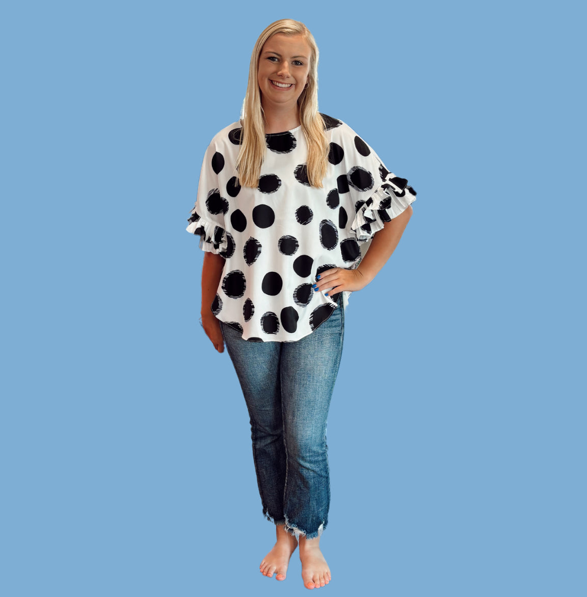 White W/Black Polka Dot Top