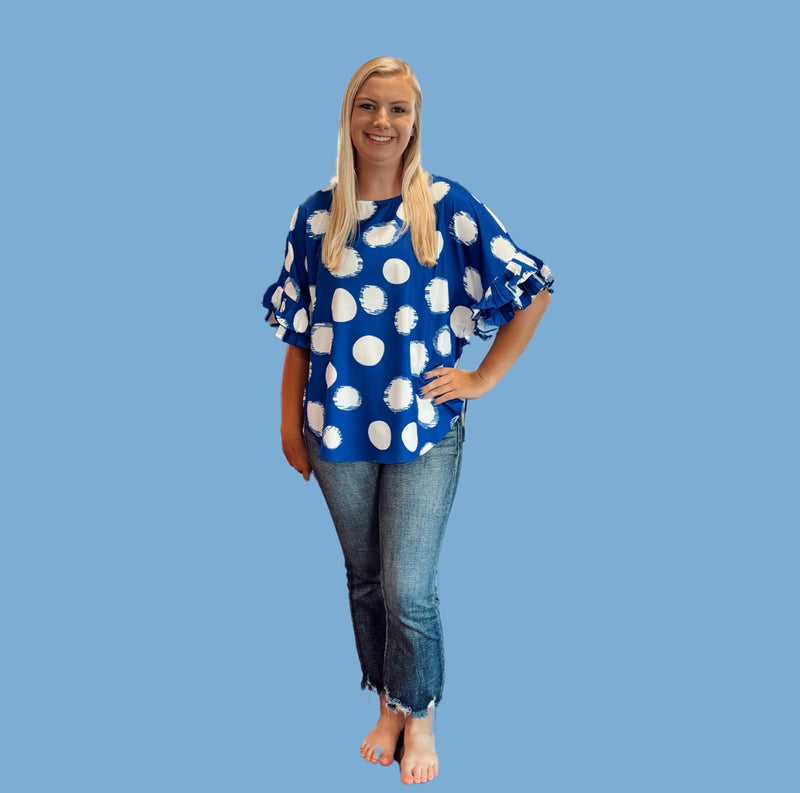 Royal W/White Polka Dot Top