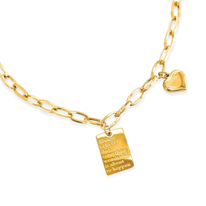 Gold Heart Message Necklace Water Resistant