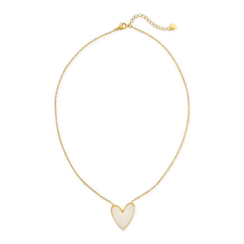 Gold Water Resistant White Heart Necklace