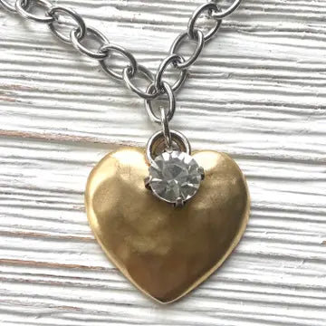 Mixed Metal Hammered Heart Necklace