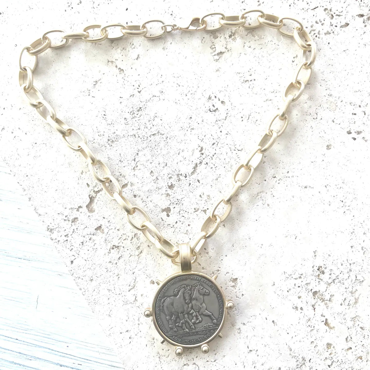 Matte Gold Horse Coin Necklace