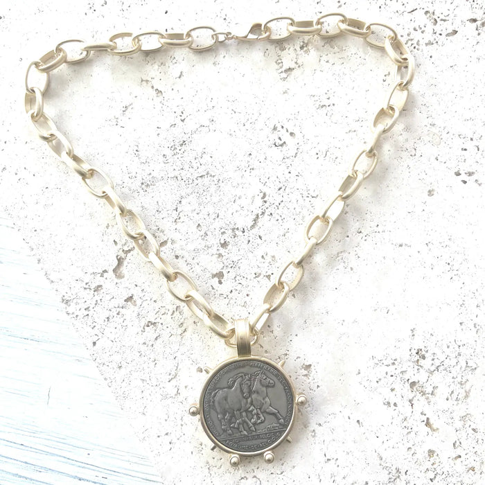 Matte Gold Horse Coin Necklace