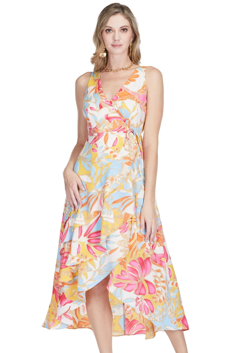 Island Breeze Ruffle Side Wrap Dress