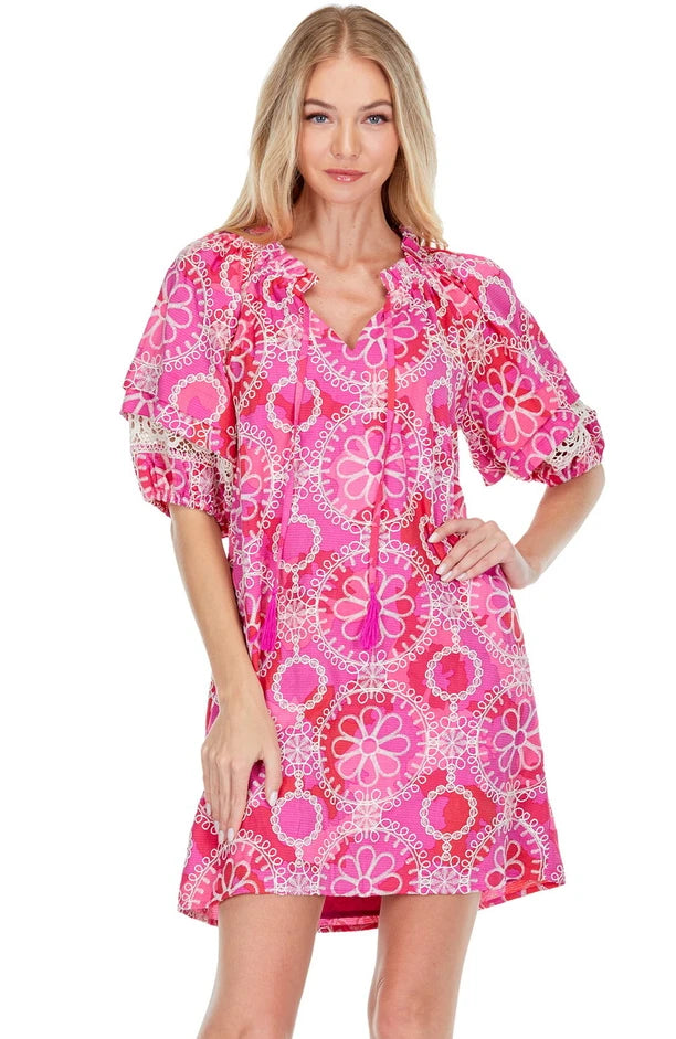 Embroidered Cosmos Peas Lace Sleeve Dress