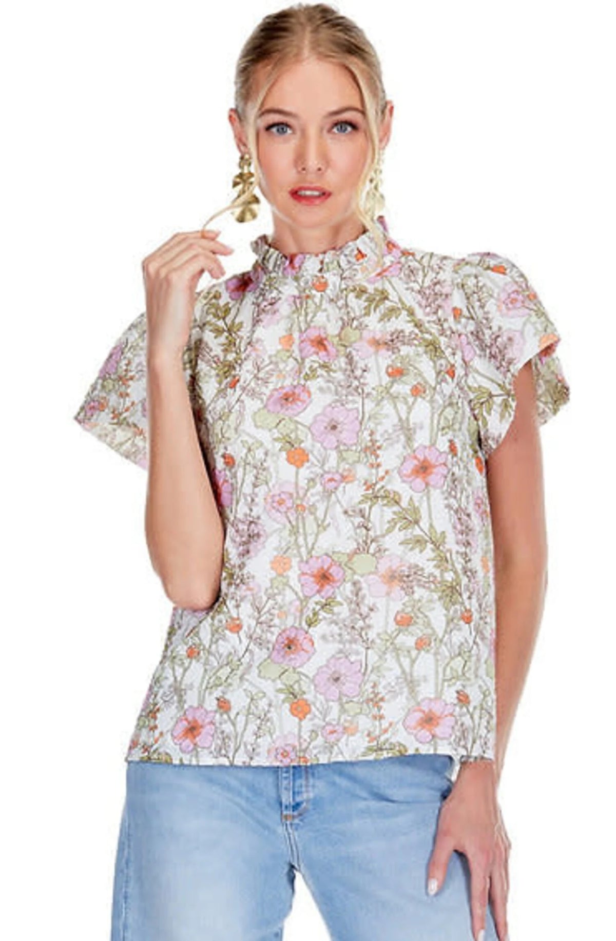 Prairie Floral Flutter Sleeve Top