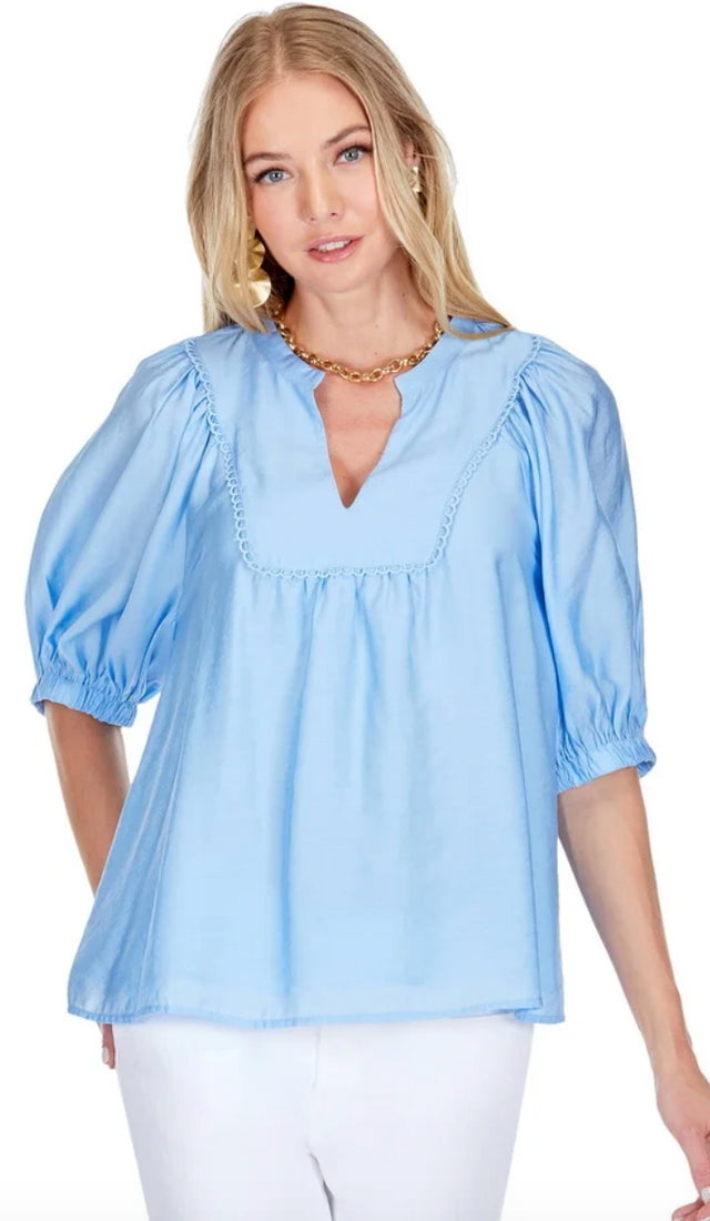 Blue Yoke Trimmed Top