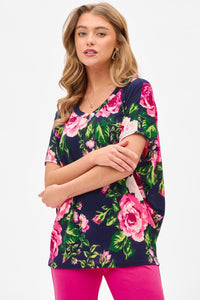 Navy and Pink Floral Top