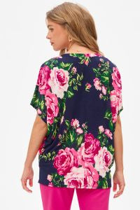 Navy and Pink Floral Top