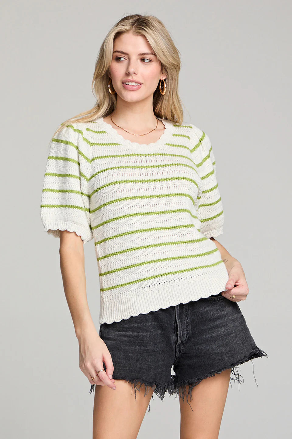 ADSB★SAPA SHEER SHORT SLEEVE SWEATER★オシャレなデザイン Wrap London - Cotton tape short-sleeve sweater