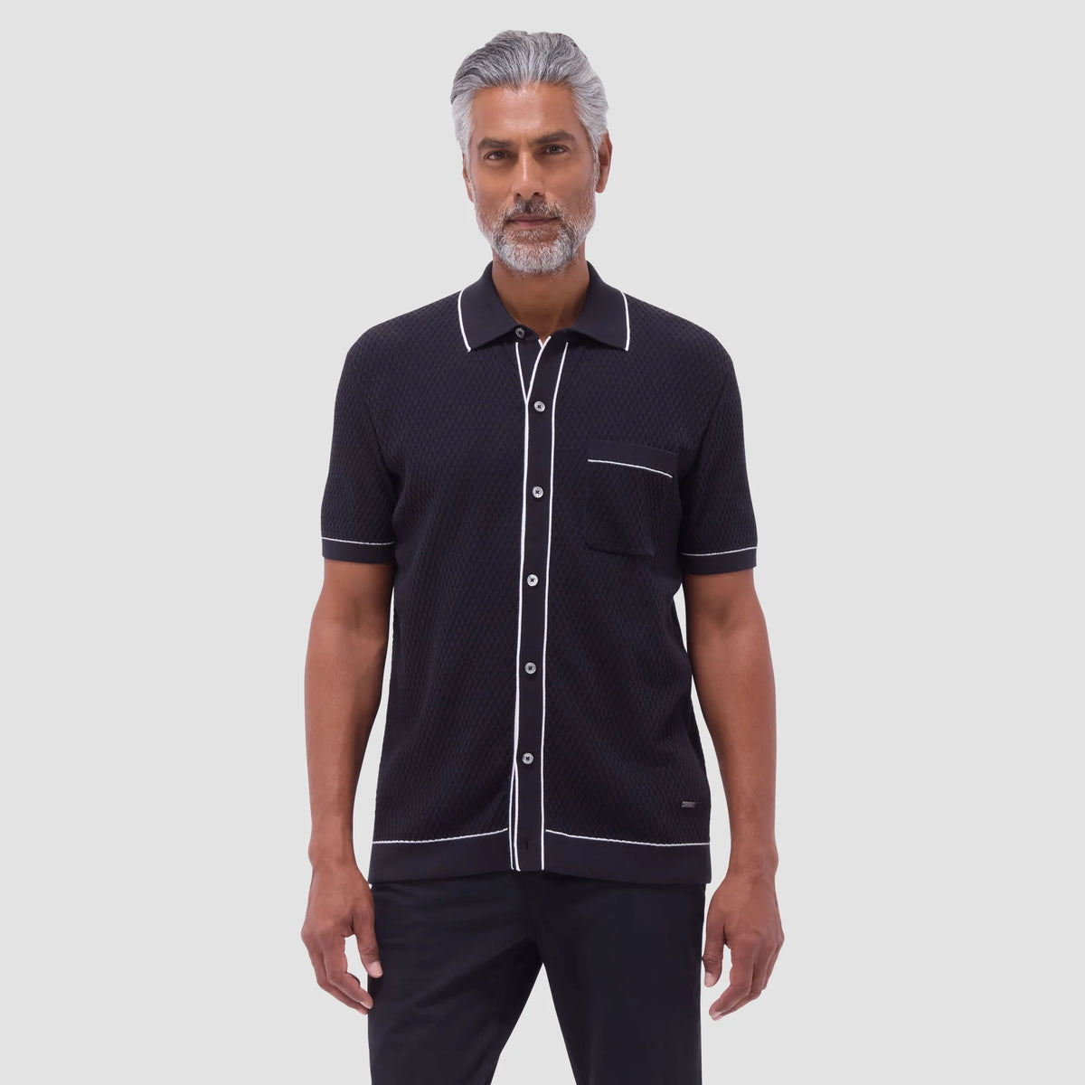 Bugatchi Black Geometric Knit Shirt