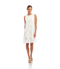 Karen Kane Ivory Sleeveless Embroidered Shift Dress