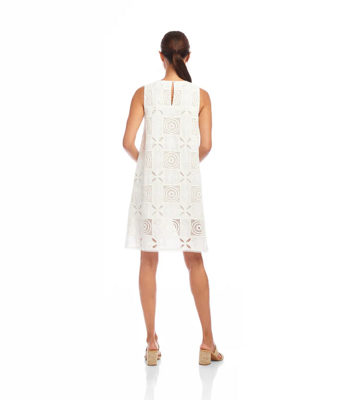 Karen Kane Ivory Sleeveless Embroidered Shift Dress