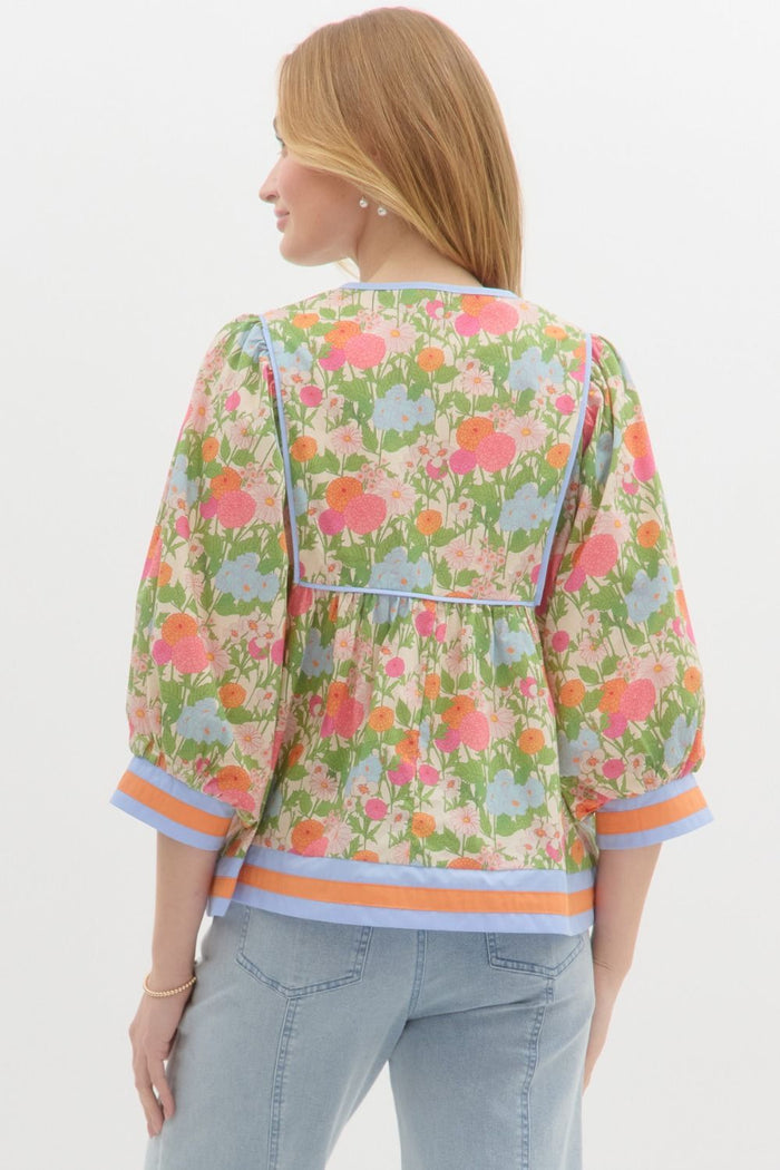 Multicolor Floral Top with Multicolor Hem