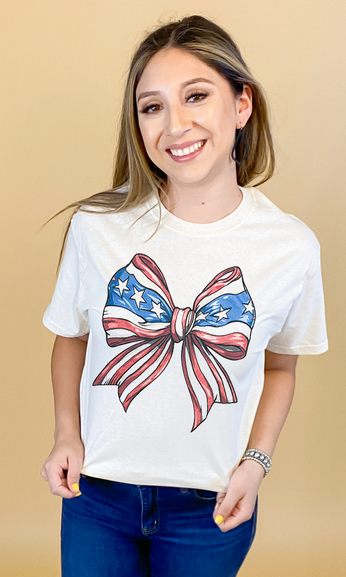 Stars and Stripes Patriotic Bow Graphic Tee