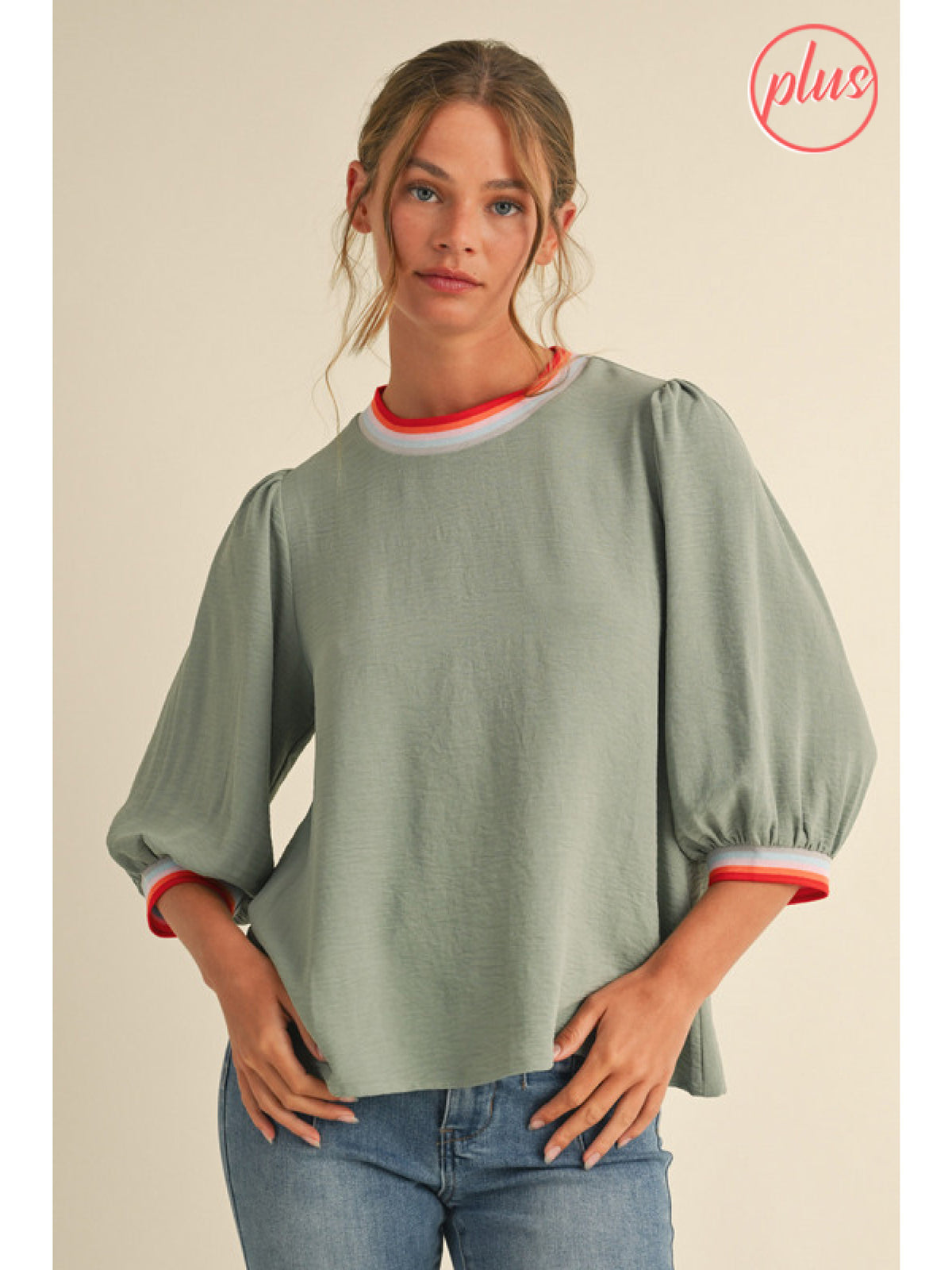 Jodifl Sage/Multi Puff Sleeve - Plus
