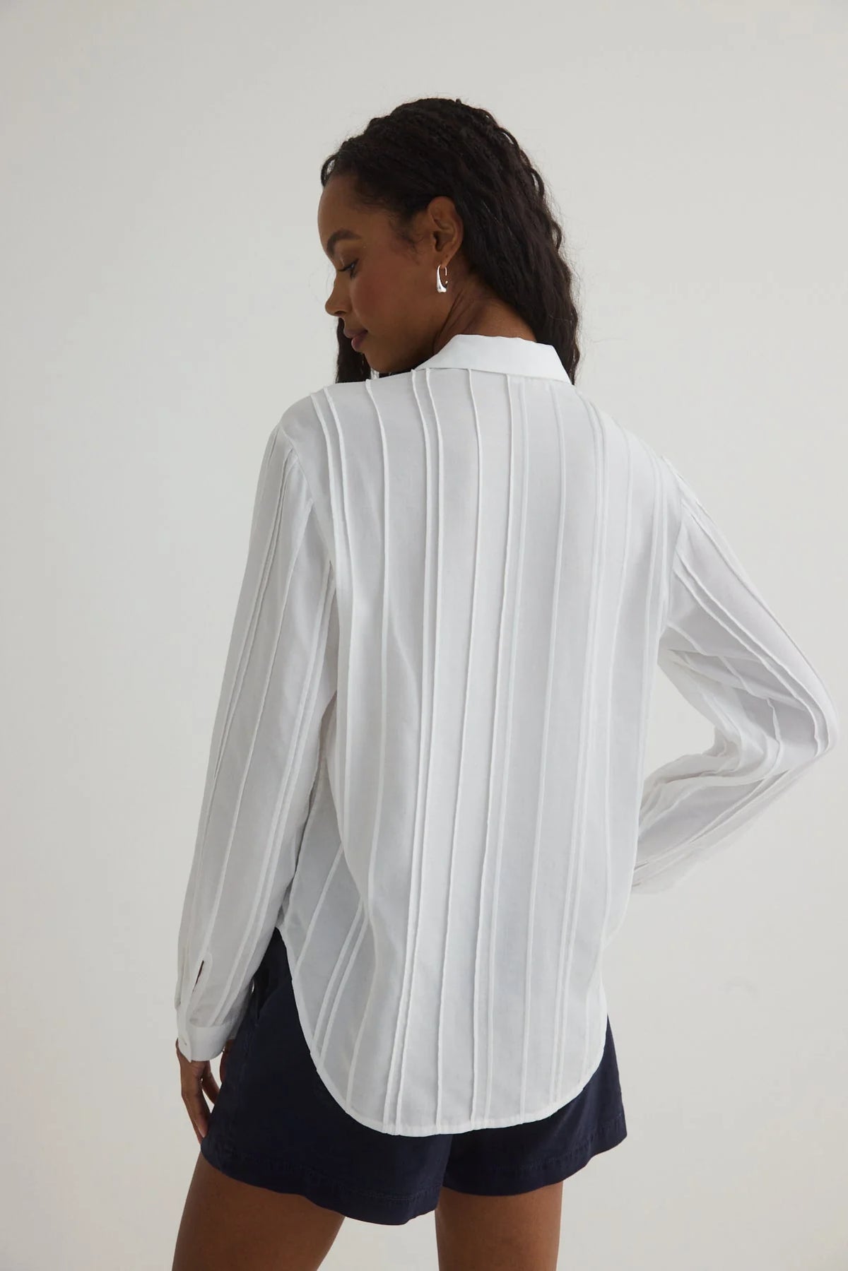 Bella Dahl Pintuck Hidden Placket Shirt-White