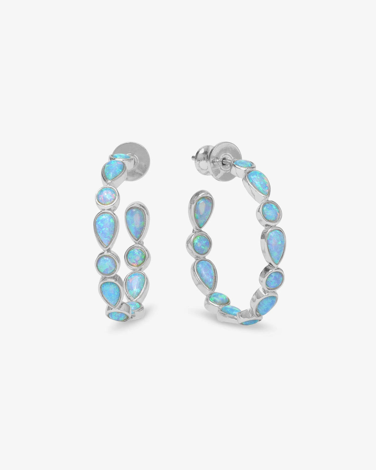 Melinda Maria Isla Hoops 1” Silver/Blue Opal